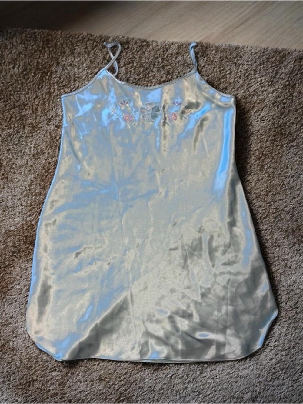 Secret Treasures Satin Slip Chemise in Pastel Sage/ Dusty Blue L